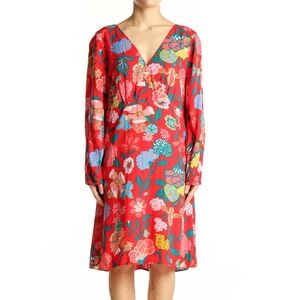 J Crew Floral Fit & Flare Mini Dress Red V-Neck Long Sleeve Cottagecore Brunch 4